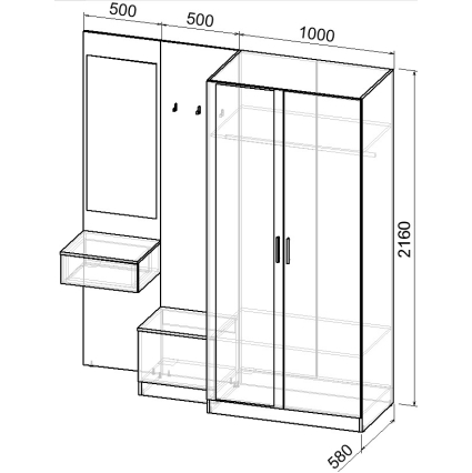 Набор мебели для прихожей "Марсель-157" МР 01-157 В2160 Ш2000 Г580 (ЛДСП Белый премиум) Набор мебели для прихожей "Марсель-157" МР 01-157 В2160 Ш2000 Г580 (ЛДСП Белый премиум)